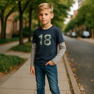 Abercrombie A&F Long Sleeve Graphic Tee M 8 Boys Camo Twofer Layered